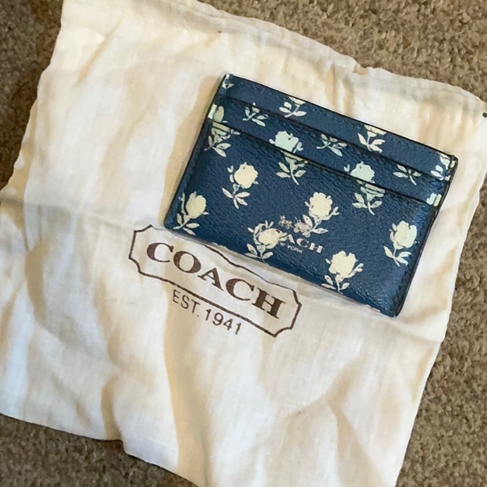 Coach Navy Floral Card Holder - Picture 8 of 8